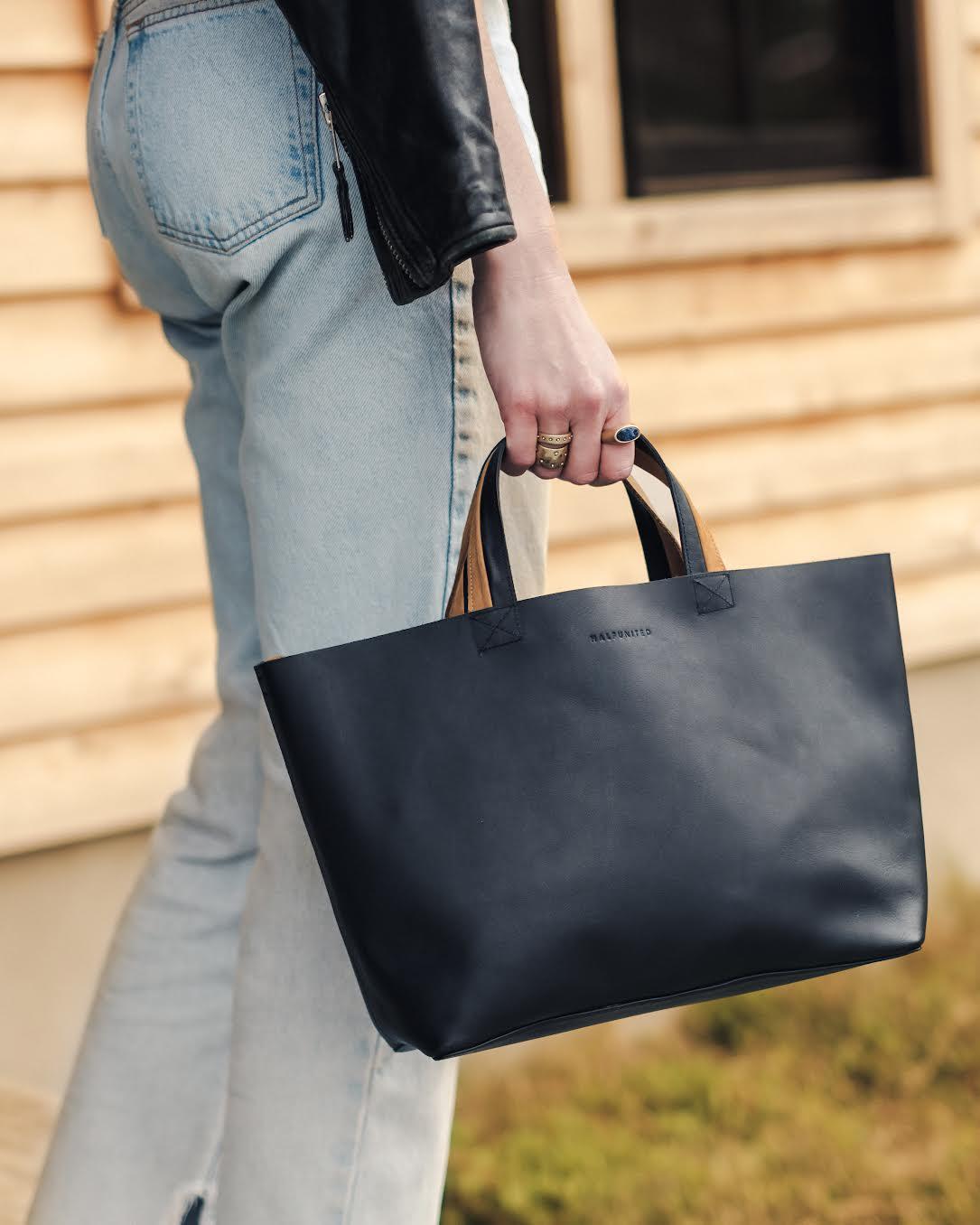 Elsie Leather Tie Tote - Black