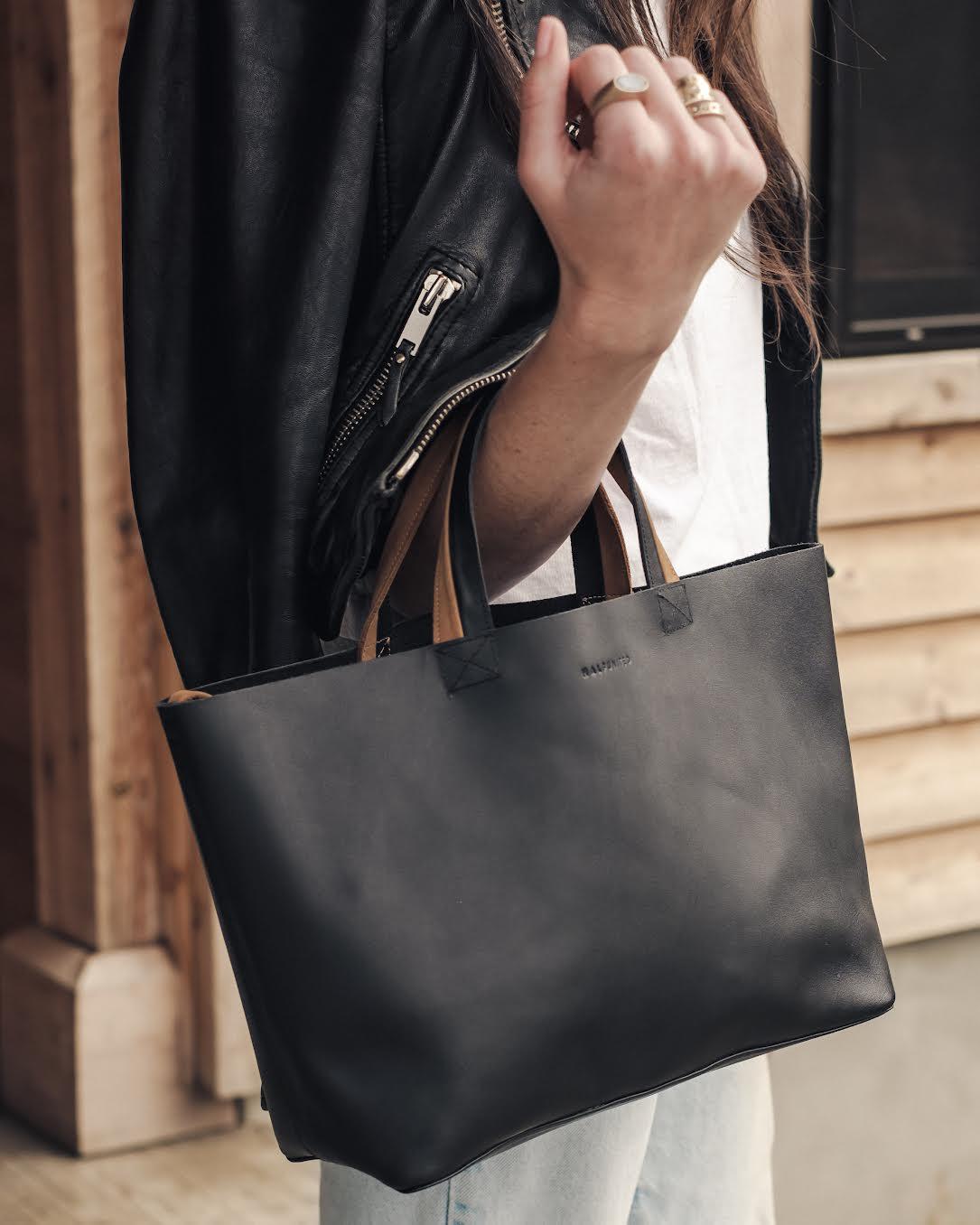 Elsie Leather Tie Tote - Black